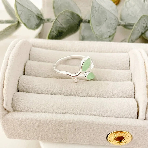 925 Sterling Silver Dainty Leaf Ring Twig Ring Branch Ring Green Stone Ring - Picture 5 of 8